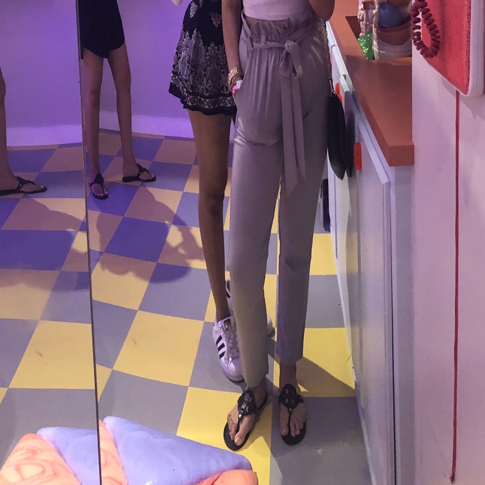 tie front grey pants